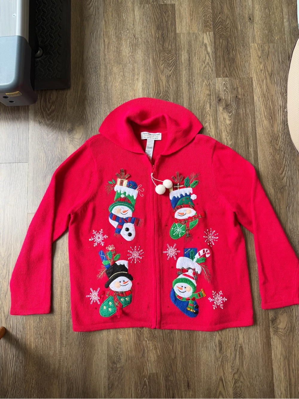 Tiara International Christmas Collection Snowman Zip Cardigan Sweater XL Holiday